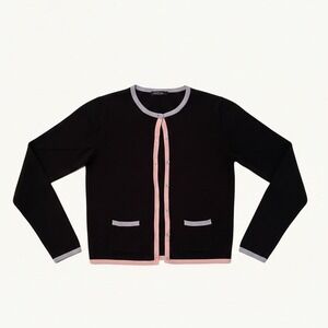 Sandra Vtg Silk Blend Cardigan Sz XL Colorful Trim Old Money Y2K Preppy Normcore